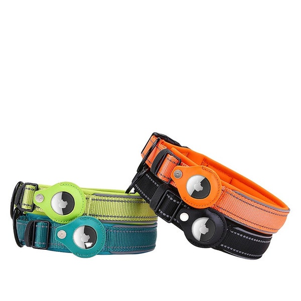AirTag Hundehalsband| Heavy Duty Hundehalsband mit Airtag Halter Etui| Hundehalsband| Airtag Halsband| Haustierhalsband| Blau und Rosa Hundehalsbänder