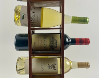 Vintage Mid Century Modern Wall Mount Rosewood Five Bottle Wine Rack Holder
