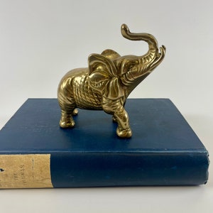 Vintage Solid Brass Etched Elephant 5" Tall