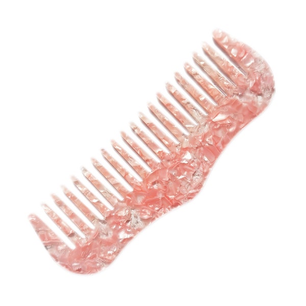 Peigne à cheveux en résine rose - Peigne incurvé à la coréenne - Joli peigne à cheveux en acétate pour filles - Peigne démêlant les cheveux alternatif en plastique
