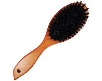 Natural Boar Bristle Brush with Wooden Handle - Stimulating and Massaging Hair Brush for Delicate Hair - Improve Hair Condition