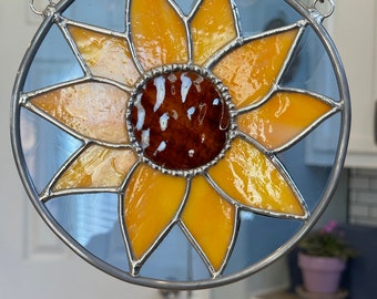 Round sunflower stained glass