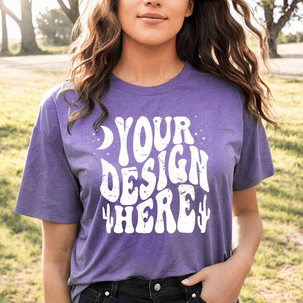 Bella canvas heather team purple mockup - T-shirt model mockup - BC 3001 unisex tee shirt mock - Bella and Canvas tee mockup - Tshirt mockup