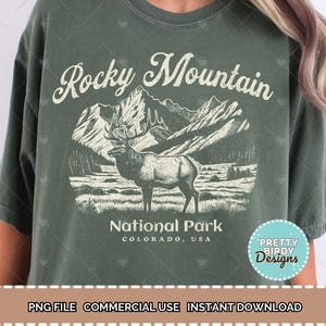 Vintage Rocky Mountain National Park camisa sublimação PNG design, Granola menina estética PNG camiseta Caminhadas vida selvagem camisas parques nacionais