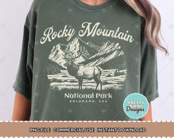Vintage Rocky mountain National park shirt sublimation PNG design, Granola girl aesthetic PNG Wildlife Hiking tshirt National parks shirts
