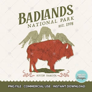 Camiseta do parque nacional de Badlands sublimação PNG design Garota granola estética PNG Camiseta de caminhada com vida selvagem Desenhos de parques nacionais dos Estados Unidos