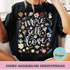 Amour de soi png boho floral png, fleur rétro inspirante png, conception de sublimation de chemise de motivation, aime-toi toi-même png, club d'amour-propre