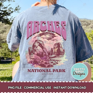 Camisa do parque nacional de arcos vintage sublimação PNG design, estética de menina granola PNG vida selvagem PNG camiseta de caminhada camisas de parques nacionais