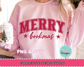 メリーブックマス SVG PNG - 本好きのクリスマス読書好き SVG 昇華デザインカットファイル メリーブックマーク ホリージョリーリーダー SVG ブックマスシーズン