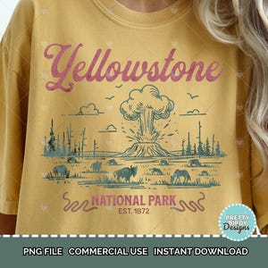 Camiseta vintage do Parque Nacional de Yellowstone com sublimação PNG, estética de garota Granola PNG, camiseta de caminhada com vida selvagem PNG, camisetas de parques nacionais