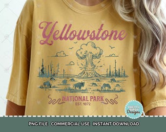 Vintage Yellowstone National park shirt sublimation PNG design, Granola girl aesthetic PNG Wildlife PNG Hiking tshirt National parks shirts