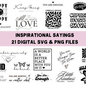 Boho Inspirational Svg Png Bundle, Pozytywne afirmacje Svg, Uprzejmość Svg, Zawsze jesteś godny, materia wystarczająca Svg, Kwiatowe cytaty Svg