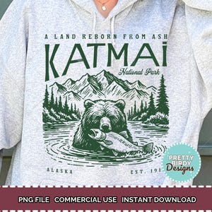 Diseño de sublimación de camiseta del parque nacional Katmai PNG Estética de chica granola PNG Vida silvestre PNG Camiseta de Alaska Parques nacionales Estados Unidos png