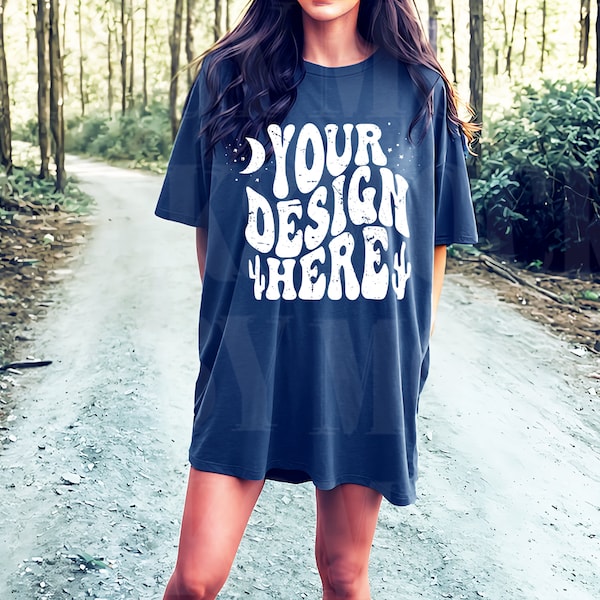 Comfort colors C1717 Midnight blue Mockup, 1717 CC Model mockup, Oversized tee mockup, Nature mockup, Boho C1717 tee mockup, Trendy mockups