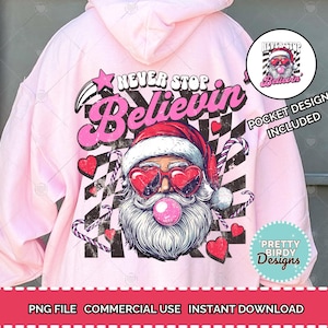 Dont stop believin png, retro kerstsublimatieontwerp, vintage kerstman png, Pink Christmas clipart, vakantiesublimaties Merry png