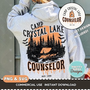 Camp Crystal Lake SVG PNG, Halloween Horror png, Sublimación de Jason, Personajes de Halloween, Asesino de HalloweenCamiseta del consejero de Camp Crystal Lake