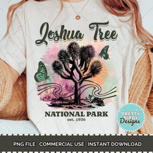 Camiseta vintage do Parque Nacional Joshua Tree com sublimação PNG, estética de garota granola PNG Camiseta de caminhada para parques nacionais PNG