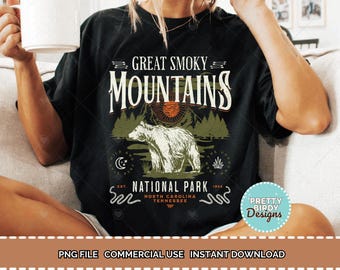 Vintage Great smoky mountain National park shirt sublimation PNG design, Granola girl aesthetic PNG Wildlife PNG Hiking shirt National parks