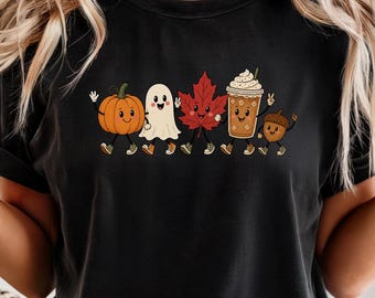 Fall Mascots PNG file, Autumn Figures Shirt Design, Pumpkin Latte Sublimation