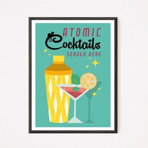 DESCARGA INSTANTE Impresión de cóctel MCM, cartel de gato atómico, arte de la pared de la cocina, regalo de amante del gato negro Mod de los años 50, alcohol de bar de decoración del hogar de los años 50