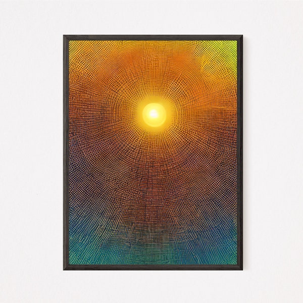 INSTANT DOWNLOAD Colorful Sunset Sunburst Art Print, Sun poster, Livingroom Bedroom wall art Sky Sunshine Sunrise Summer Sunrays