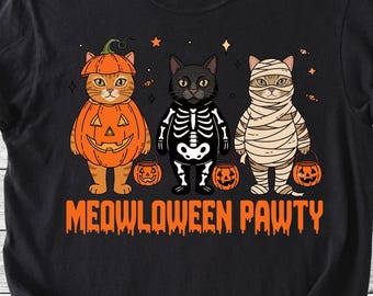 Halloween Cats PNG file, Trick or Treat Shirt Design, Cute Kitten Sublimation, Cozy Autumn Graphic Tee