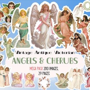 Vintage Angels digitaal collageblad, jpg-bestanden stickers downloadbaar afdrukbaar, instant download etiketten kaarten schroot planners kieskeurig knippen schattig