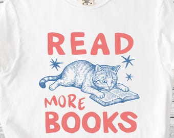Reading Cat PNG file, Book Lover Shirt Design, Funny Cat Sublimation, Cat Lover Graphic Tee