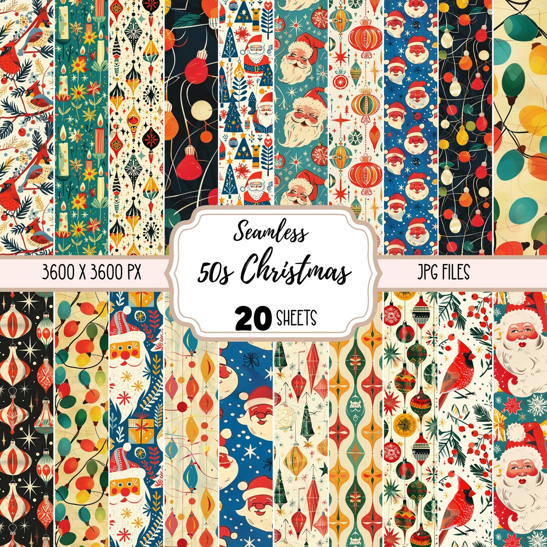 50s Christmas Digital Papers JPG, Seamless Crafting Paper, Commercial ...