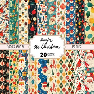 50s Christmas Digital Papers JPG, Seamless Crafting Paper, Commercial use, Downloadable Background Sheets, Colorful Wallpaper Ornament Santa