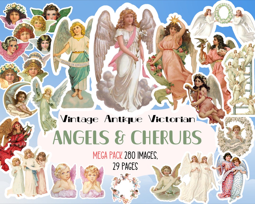 Vintage Angels Digital Collage Sheet, JPG Files Stickers Downloadable ...