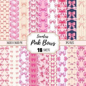 Carta digitale con motivo fiocchi rosa JPG, carta da bricolage senza soluzione di continuità, uso commerciale, sfondo scaricabile, carta da parati Coquette Shabby Chic Girly