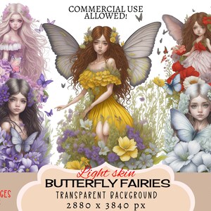 Schmetterling Blume Feen CLIPART PNG Dateien, kommerzielle Nutzung, transparenter Hintergrund, Mädchen Shabby Chic Junk Journal Bunt Scrapbooking