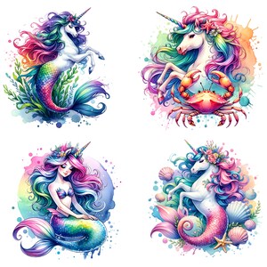 Unicorn Mermaids CLIPART PNG Files, Cute Fantasy Sublimation, Kid's ...