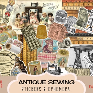 Antique SEWING Digital Collage Sheets, STICKERS EPHEMERA Downloadable Printable, Jpg Files Instant Download Labels Cards Fussy Cut Victorian