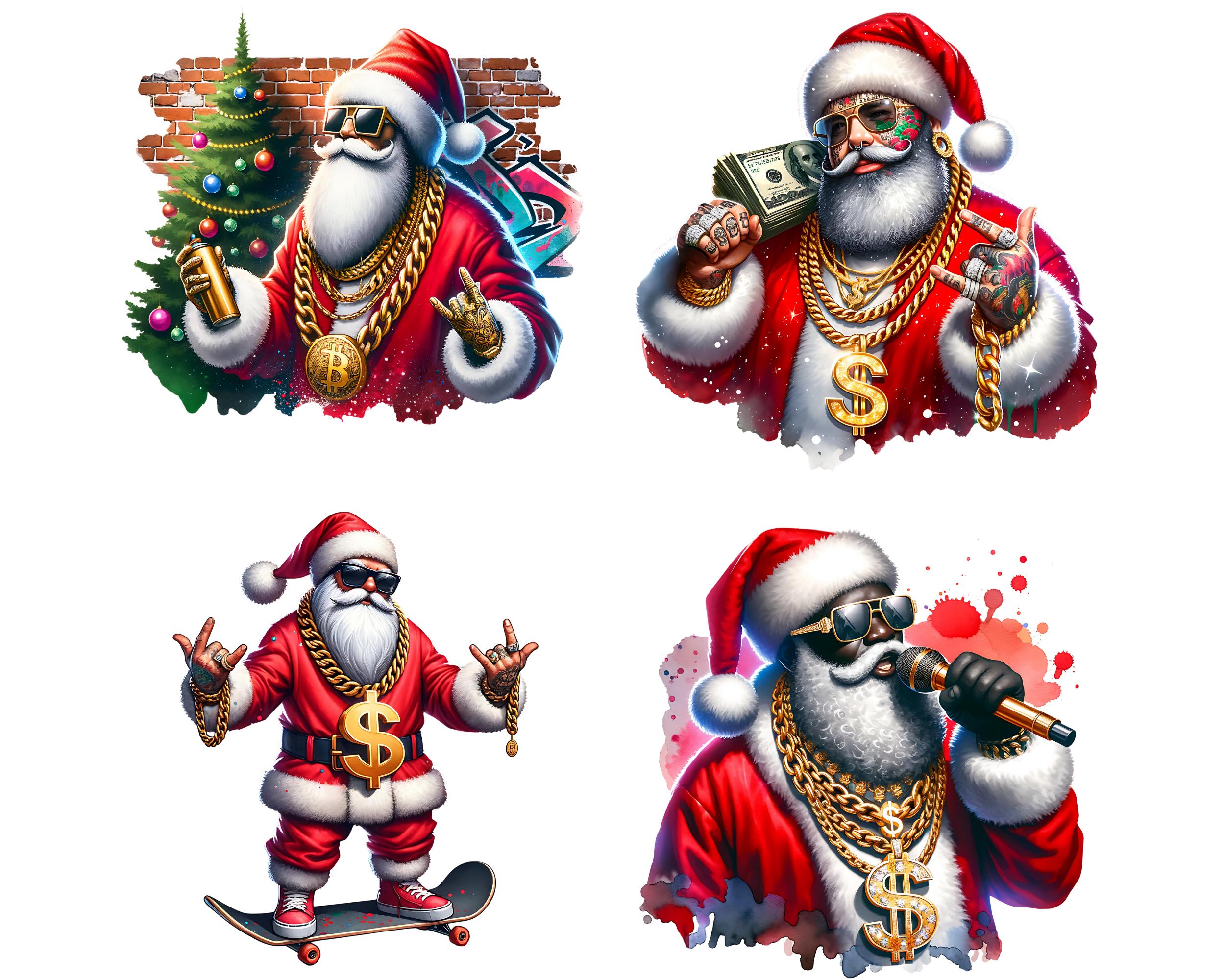 Santa Rapper Art Rapper Santa CLIPART PNG File, Christmas Sublimation, Watercolor Rap ...