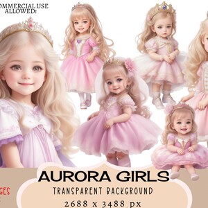Fichiers PNG CLIPART Aurora Girls à usage commercial Fond transparent tenue de princesse Costume conte de fées Stickers mignons Junk Journal Planner
