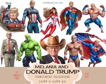 Donald Trump CLIPART PNG-Dateien, kommerzielle Nutzung, transparenter Hintergrund, Superhero Super Hero Präsident American Melania Patriot Junk Journal