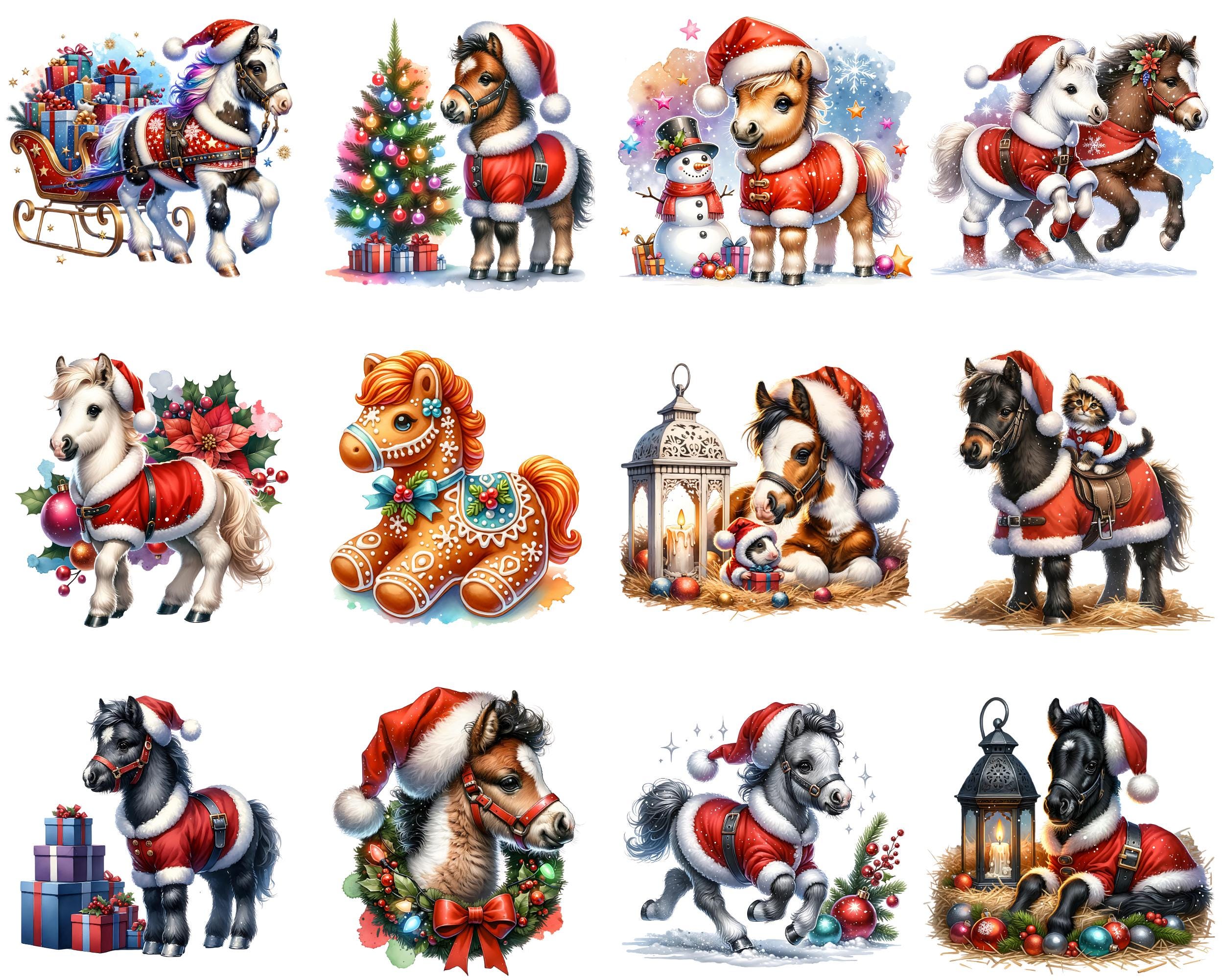Christmas Pony CLIPART PNG File, Baby Horse Sublimation, Santa Foal ...