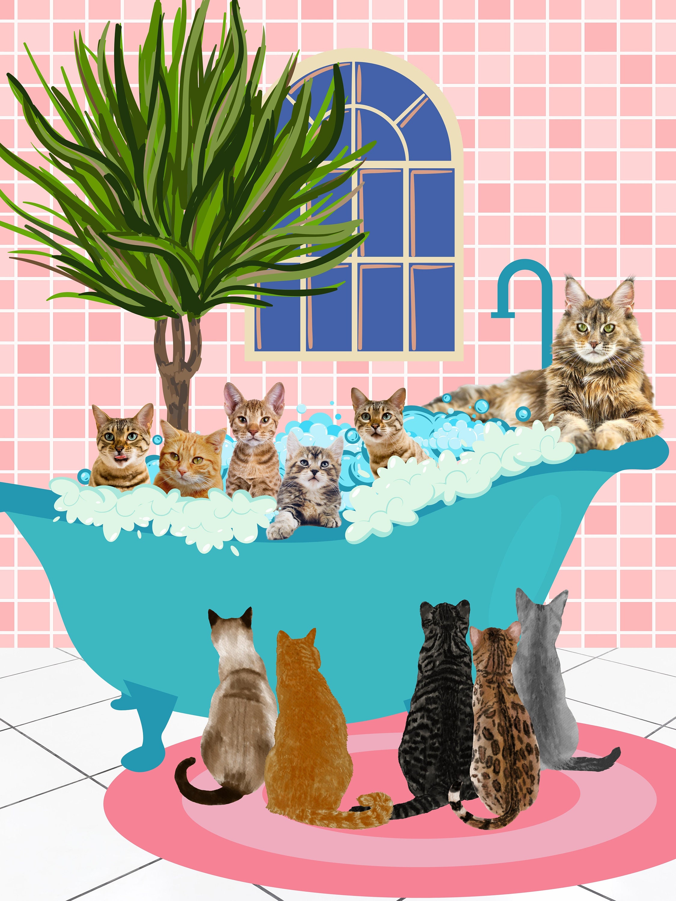 INSTANT DOWNLOAD Kittens in Bathtub Art Print Cat Poster Etsy