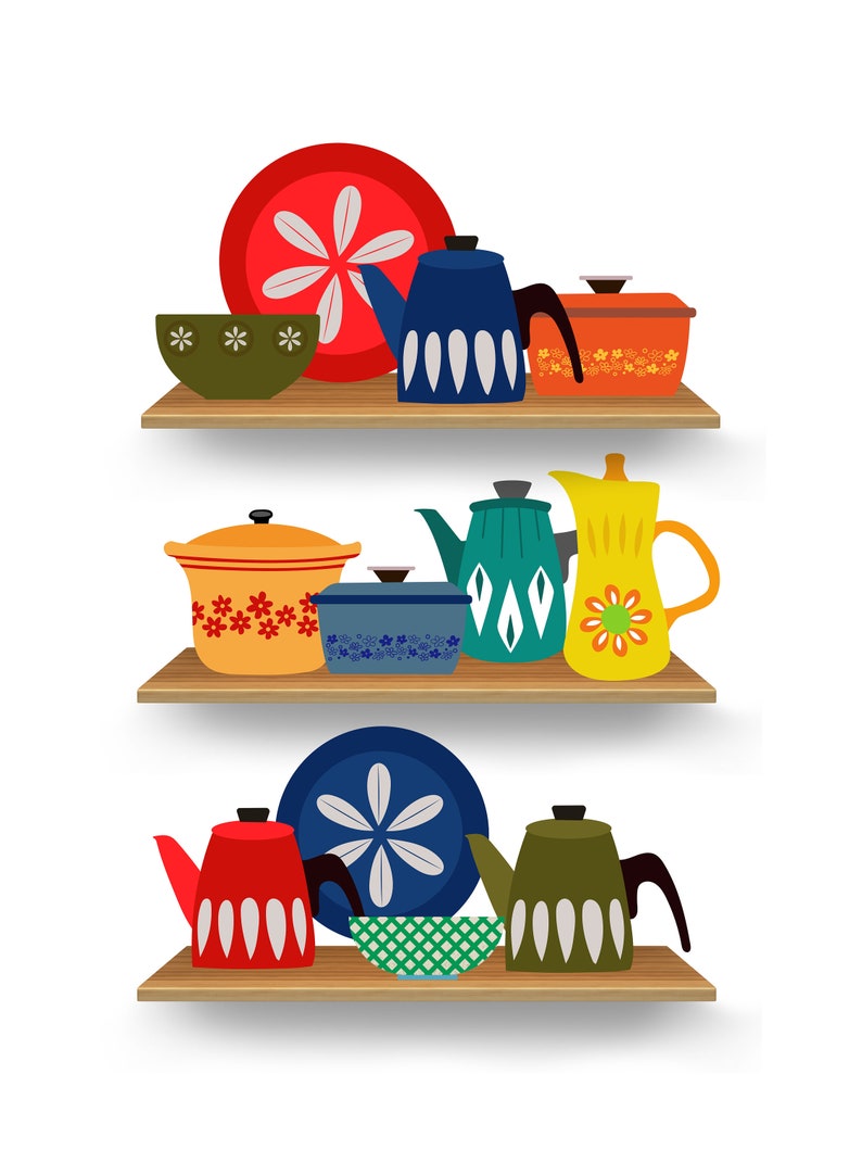 INSTANT DOWNLOAD MCM Kitchen Shelf Print, Cathrineholm Pyrex Poster