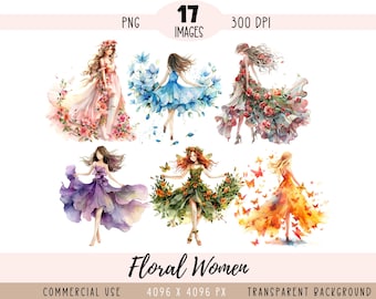 Floral femmes CLIPART PNG files, fée papillon, usage commercial, fond transparent