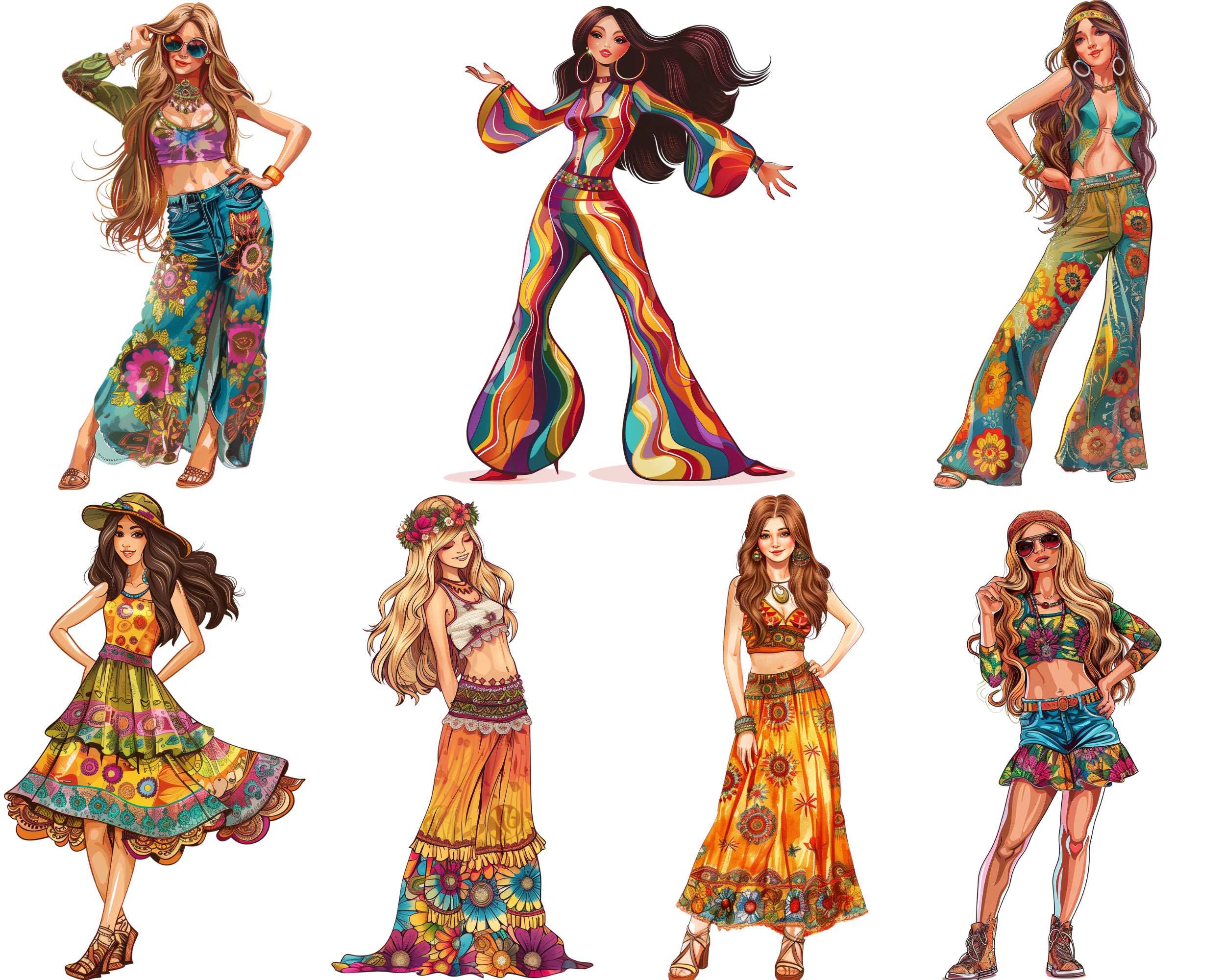 70s Groovy Women CLIPART PNG Files Commercial Use Transparent