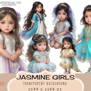 Princess Jasmine Girls CLIPART PNG-bestanden commercieel gebruik transparante achtergrond outfit kostuum sprookje schattig stickers ongewenste dagboekplanner