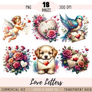 Archivos PNG de cartas de amor CLIPART, sublimación de San Valentín, máquina de escribir con forma de corazón rosa, buzón, Cupido, pájaro, cachorro, uso comercial, fondo transparente