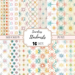 Starburst Digital Papers JPG, Naadloos knutselpapier, Commercieel gebruik, Downloadbare achtergrondbladen, Sterrenpatroon behang aquarel