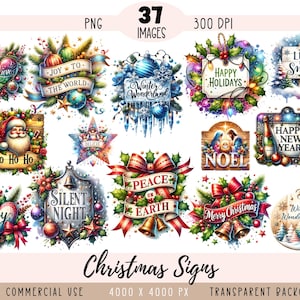 Archivos PNG de letreros navideños, sublimación de Feliz Navidad, letrero de madera Let it Snow Winter, uso comercial, fondo transparente
