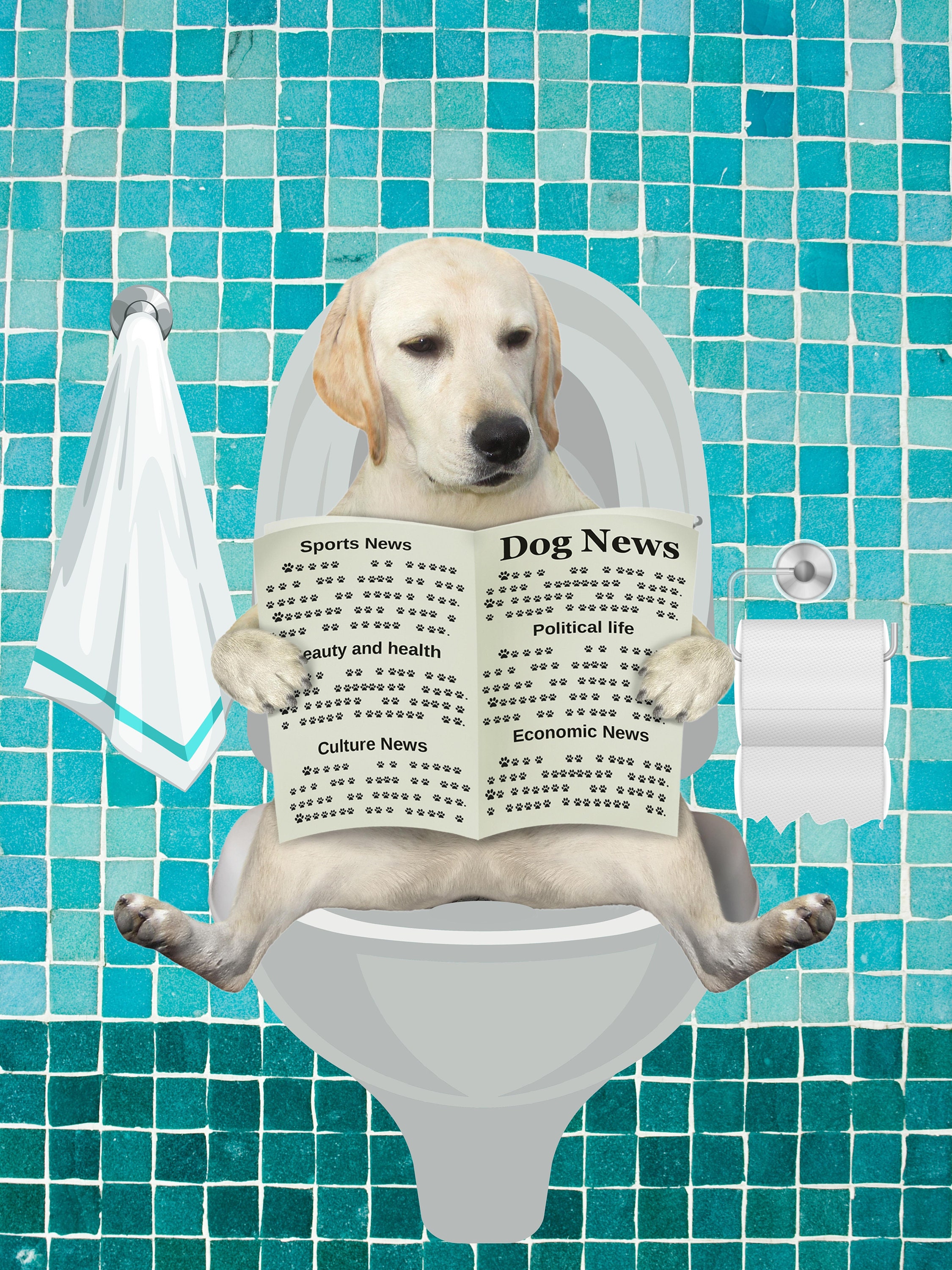 INSTANT DOWNLOAD Dog Reading Newspaper on Toilet Art Print Bathroom WC Wall Labrador Retriever Pet Animal Poster Peeing Pee Sitting Paper Etsy Canada