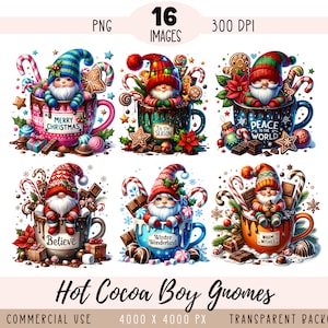 Weihnachten Hot Cocoa Boy Gnome CLIPART PNG-Dateien, lustige niedliche Schokoladenbecher Sublimation Aquarell Cup, kommerzielle Nutzung, transparenter Hintergrund