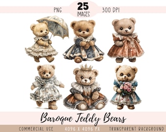 Fichiers PNG CLIPART baroques ours en peluche, peluches pour chambre d'enfant, usage commercial, fond transparent